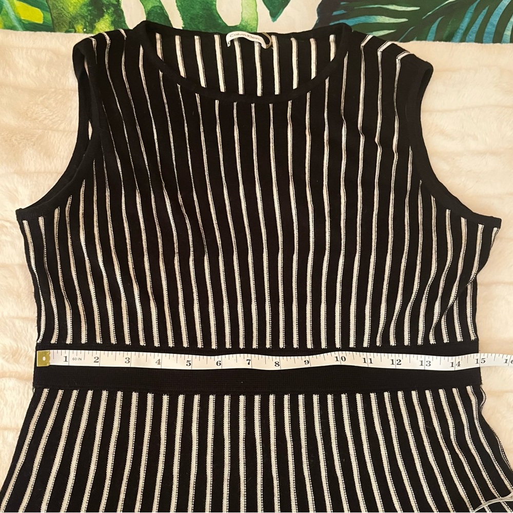 Calvin Klein Medium Black White Vertical Stripe Office Work Knit Stretchy Dress - Picture 6 of 8